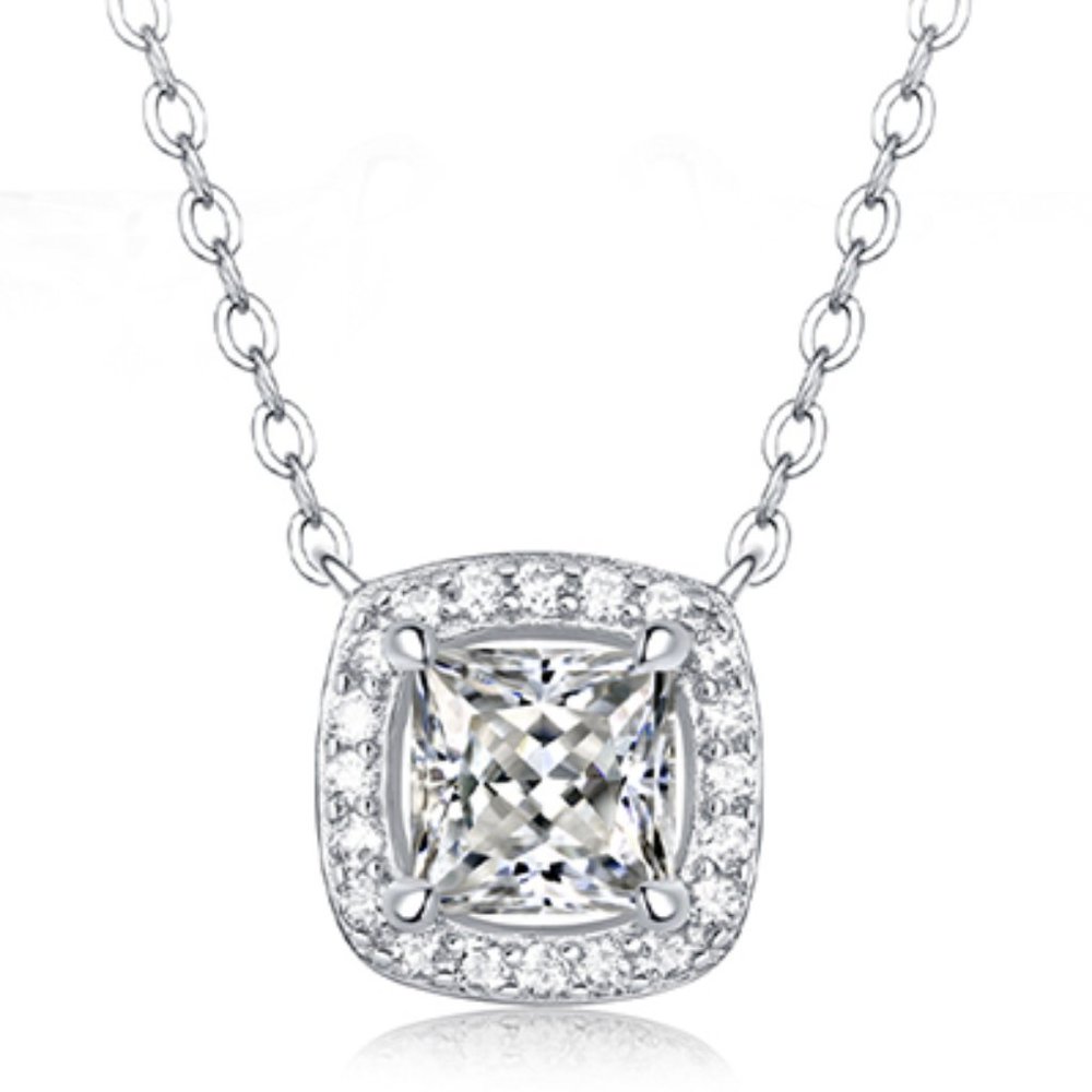 1-Carat Princess cut Halo Design Necklace GRA Lab Certified Moissanite Diamond